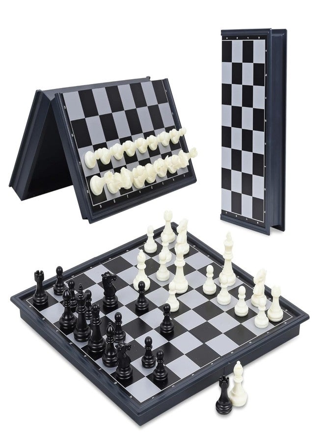 BOLDSTUFF 10 Inches Wooden Handmade Foldable Magnetic Educational Chess Board Set with Magnetic Pieces and Extra Queens for 2 Players Kids and Adults (Black & Ivory Color) - Image 1